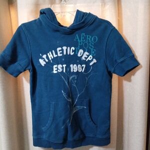 aeropostale short sleeve hoodie blue size large.